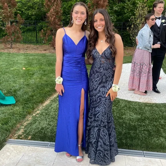 Xtraordinary Dresses Black And Navy Patterned Prom Dress